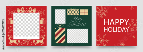 Modern Christmas Greetings Card Template & Holiday Photo Card Flyer with Merry Christmas & Happy Holidays Text