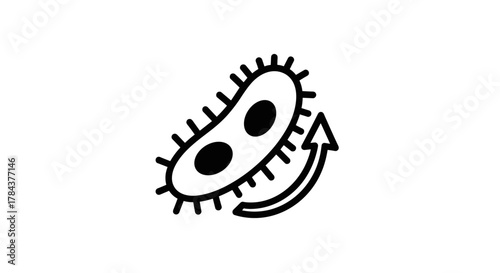 Black single line icon of a simple organism with flagella, representing metabolism, reaction, and conversion. This flat design pictogram is ideal for app logos, advertisements, web pages, and UI/UX