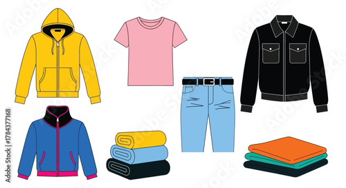 Clothing apparel fashion style outfits wardrobe garment vector set
