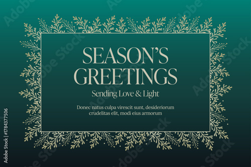Christmas Poster Template in Festive Green & Gold Hues with Elegant Festive Foliage Decorations & Season's Greetings Text