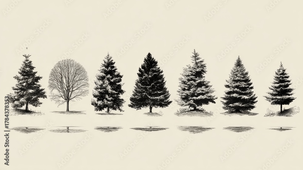 Fototapeta premium christmas tree line art vector style