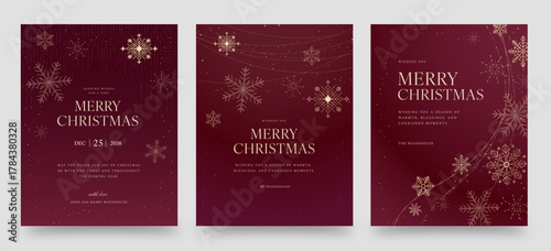 Christmas Flyer Poster Template in Luxury Red & Gold Minimalist Style for Luxe NYE New Year Invite Cards with Merry Christmas Text