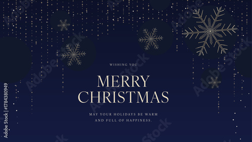 Christmas Flyer Poster Template in Luxury Blue & Gold Minimalist Style for Luxe NYE New Year Invite Cards with Merry Christmas Text, Background