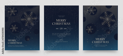 Christmas Poster Template in Luxury Blue & Gold Minimalist Style for Luxe NYE New Year Invite Cards