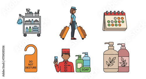 Hotel services and amenities illustration for travel and tourism