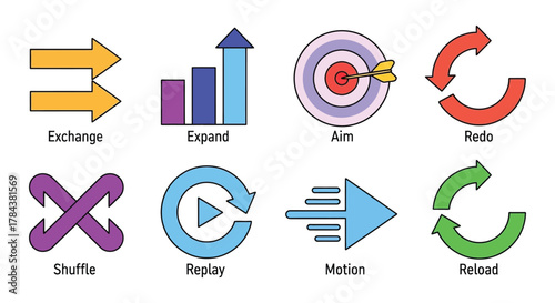 Diagram arrows icons exchange expand aim redo shuffle replay motion reload