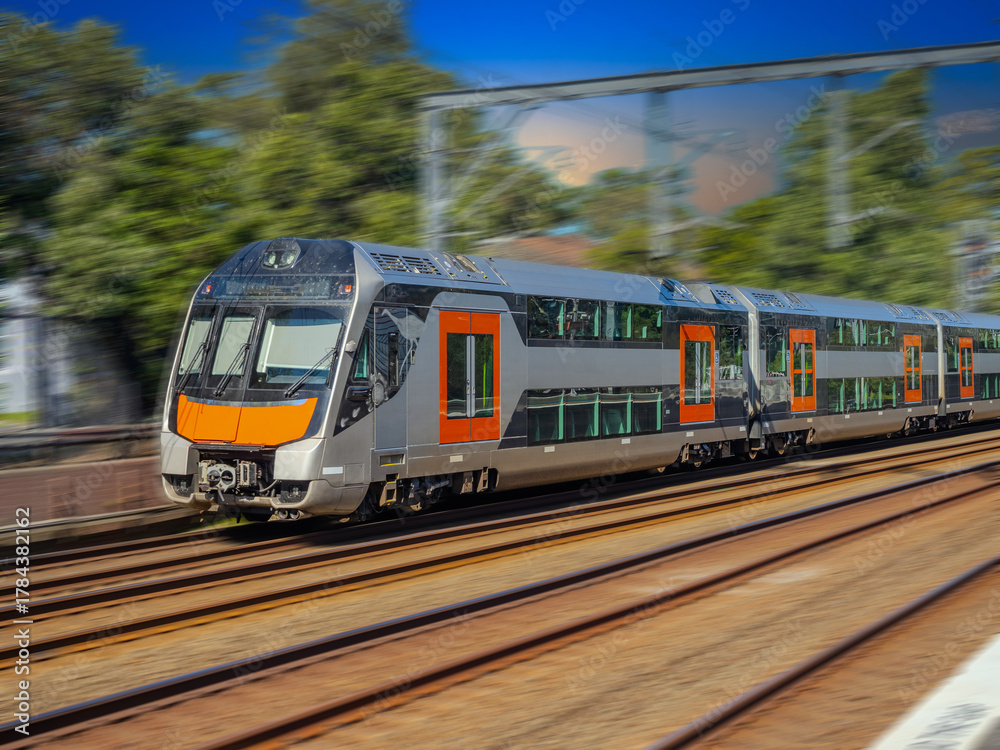 Naklejka premium Passenger Train going through Summer Hill train station a suburban Sydney train Station NSW Australia