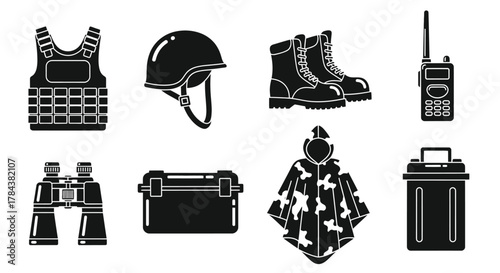 Military gear vector illustration tactical equipment set icon