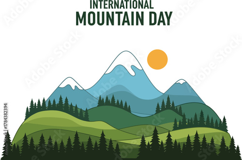 Scenic mountain range with sun for international mountain day