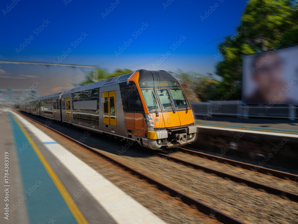 Naklejka premium Passenger Train going through Summer Hill train station a suburban Sydney train Station NSW Australia
