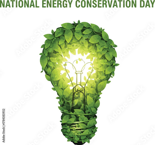 Light bulb with green leaves for national energy conservation day