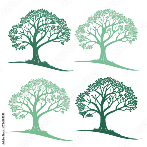 Four green gradient trees with subtle shading icon