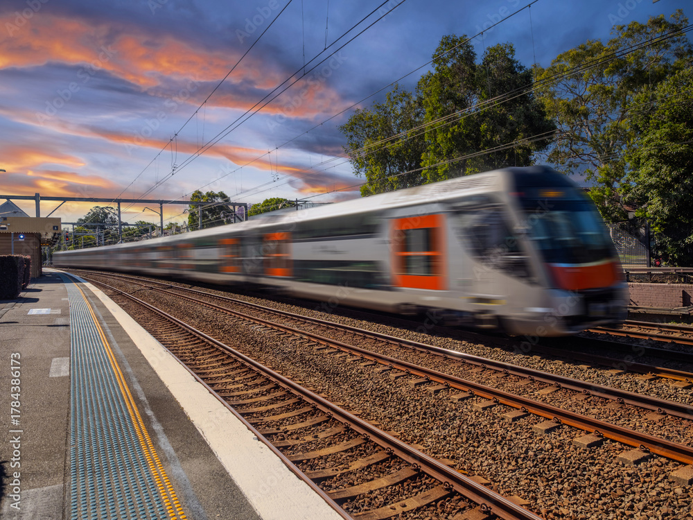 Naklejka premium Passenger Train going through Summer Hill train station a suburban Sydney train Station NSW Australia