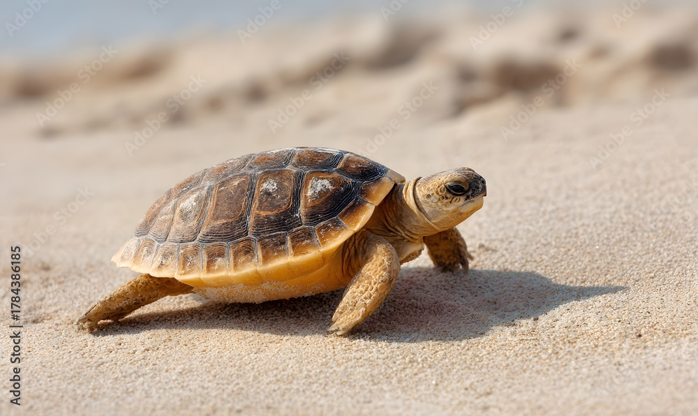 Obraz premium turtle walking slowly on sandy beach