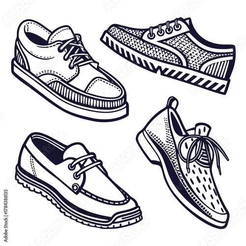 Four vintage style leather shoe icons shoes footwear