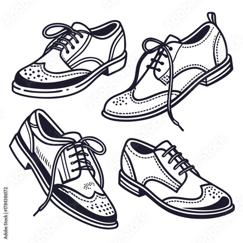 Four vintage style leather wingtip shoe icons wingtip shoes