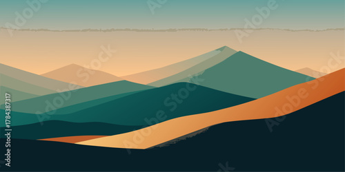 Minimalist Geometric Mountain Landscape at Sunset nature