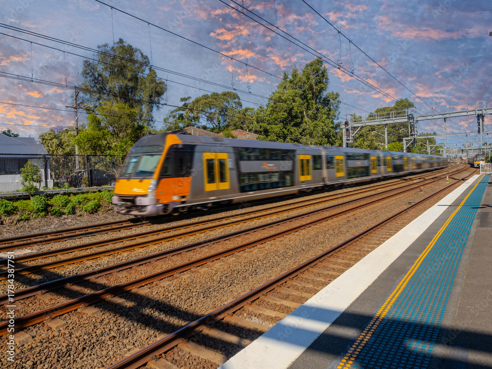 Naklejka premium Passenger Train going through Summer Hill train station a suburban Sydney train Station NSW Australia