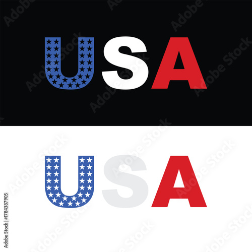 Bold USA typography vector with flag colors