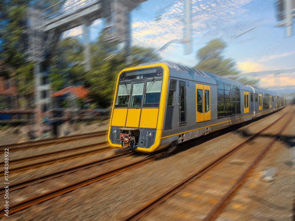 Obraz premium Passenger Train going through Summer Hill train station a suburban Sydney train Station NSW Australia
