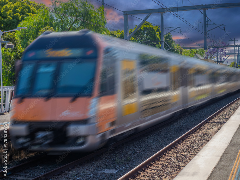 Naklejka premium Passenger Train going through Summer Hill train station a suburban Sydney train Station NSW Australia