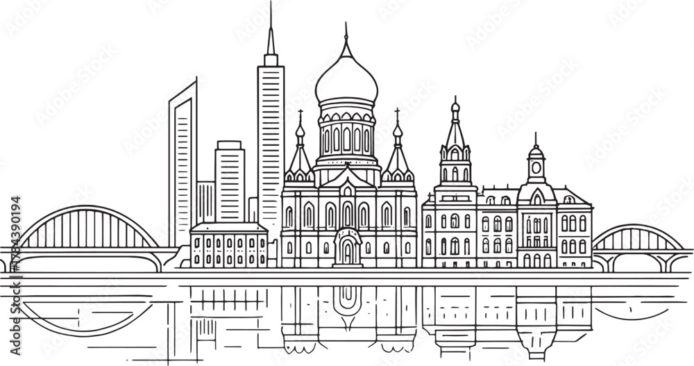Obraz premium Harbin City landmark linear vector