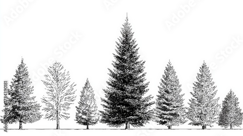 christmas tree line art vector style