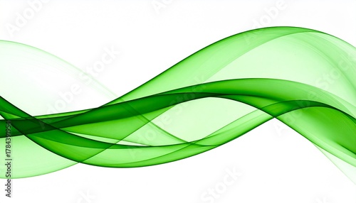 Abstract green wave on white background, smooth flowing lines, modern design element, vibrant color, dynamic motion, graphic art, digital illustration, elegant curve