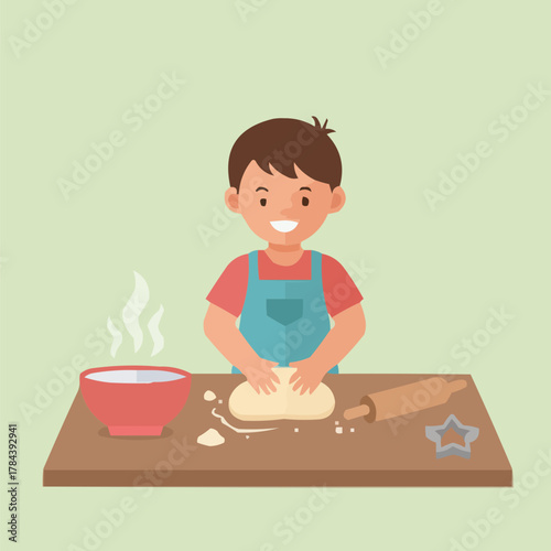 illustration of a man making bread dough
