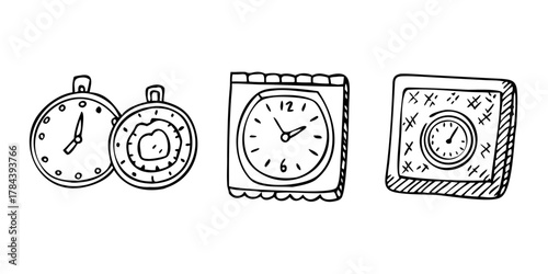 Assorted Doodle Timepieces and Calendar Icons clock