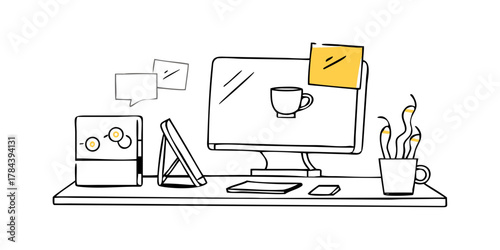 Doodle speech bubbles and sticky notes on white background