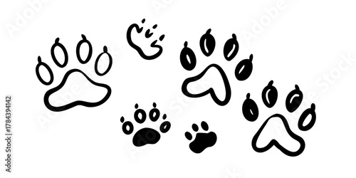 Doodle Style Animal Paw Prints and Footprints on White