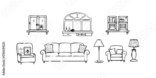 Living Room Furniture and Window Line Art sofa armchair