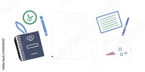 School Supplies Doodle Collection on White Background