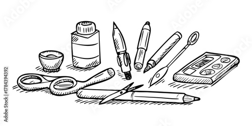 Sketchy Stationery Supplies Arrangement art supplies