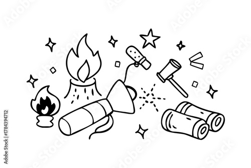 Campfire with Marshmallows and Flashlight camping night