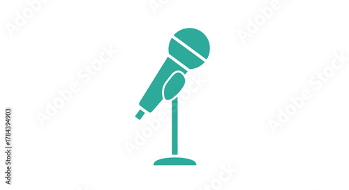 Green Microphone on Stand Icon for Audio Recording and Live Performance.