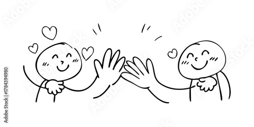 Cute doodles of hugs high fives and friendly gestures