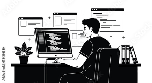 Freelance developer working at computer coding and programming