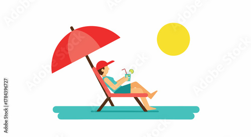 Person Relaxing on Beach Chair with Cocktail Illustration