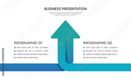 2 Way Path to Business Growth Infographic. Upward Arrow Success Concept. Presentation, Brochure and Banner. Vector illustration.