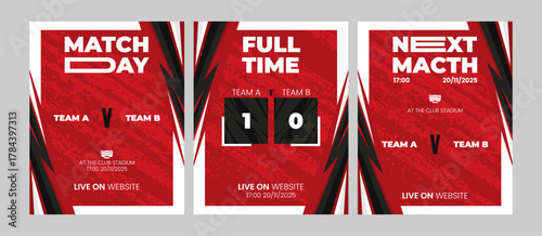 Modern red and black sports poster template with bold typography for football match day promotion