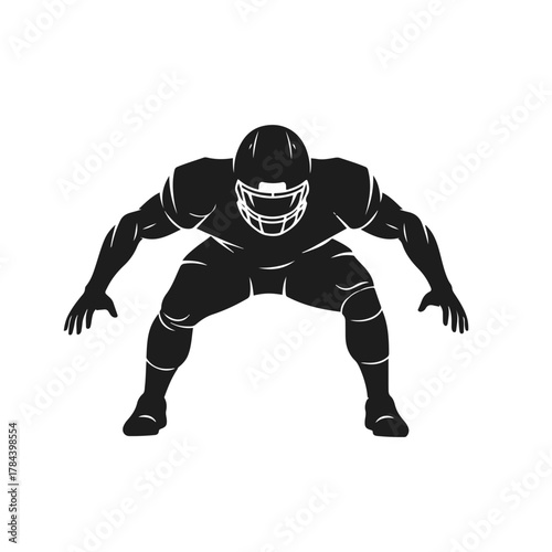 Aggressive American Football Player Lineman Stance Silhouette