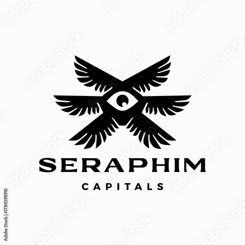 seraphim eye six wings logo vector icon illustration