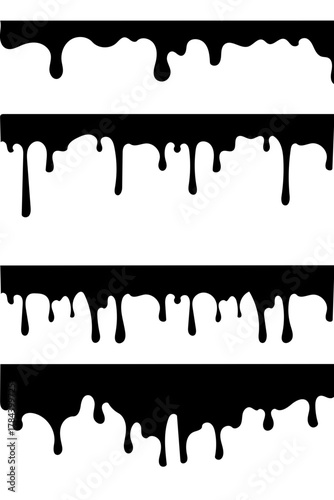 Seamless pattern of dripping black paint or ink splatters in four horizontal bands