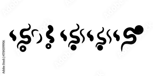 Abstract black swirling smoke wisps on white background