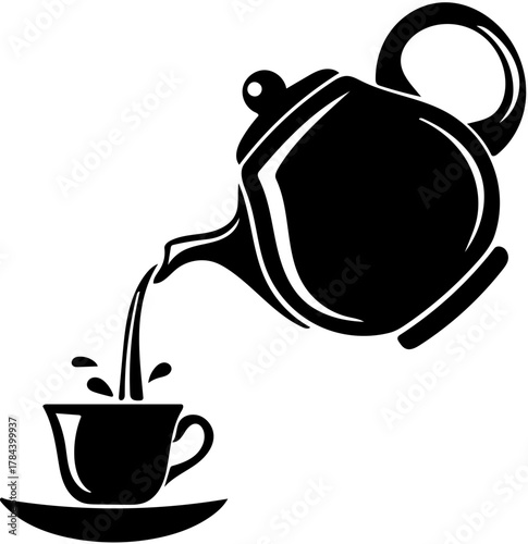 Silhouette of a teapot pouring tea into a cup, creating a cozy and inviting scene for tea lovers