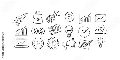 Business Icons Hand Drawn Sketch Collection doodle