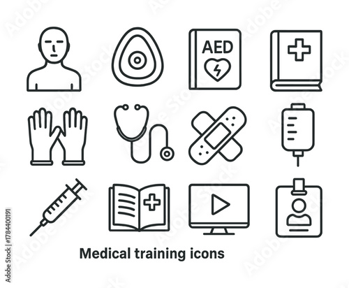 Comprehensive medical training icons set for healthcare education