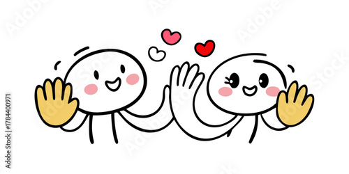 Yellow hands hearts and dots on white background pink